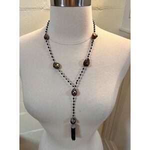 Rarities Carol Brodie 925‎ Baroque Pearl, Black Spinel, & Zircon Tassel Necklace
